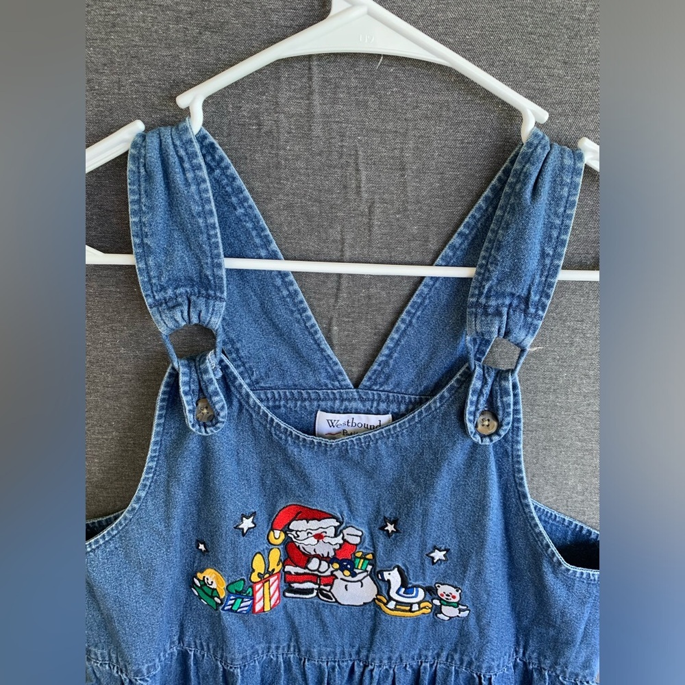 Vintage Westbound Denim Jumper Dress Front Pockets Christmas Santa Size Medium P - Picture 4 of 6